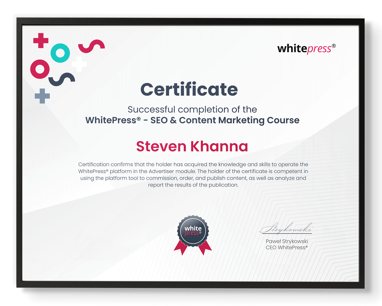 SEO & Content Marketing Course - Certificate