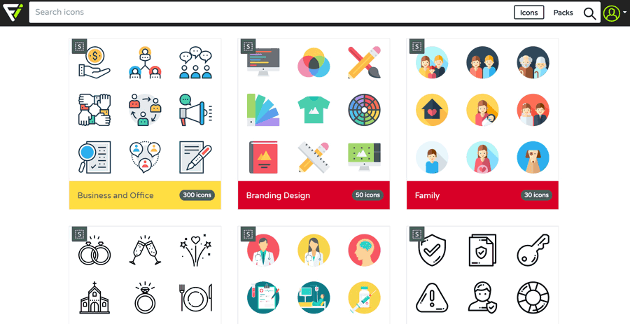 Przykładowe ikony na stronie Flaticon