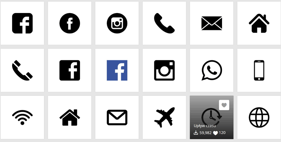 Przykładowe ikony na stronie freepik