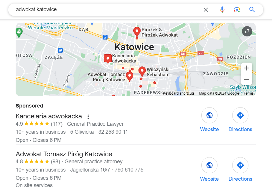 pozycjonowanie lokalne google maps reklama adwokatów