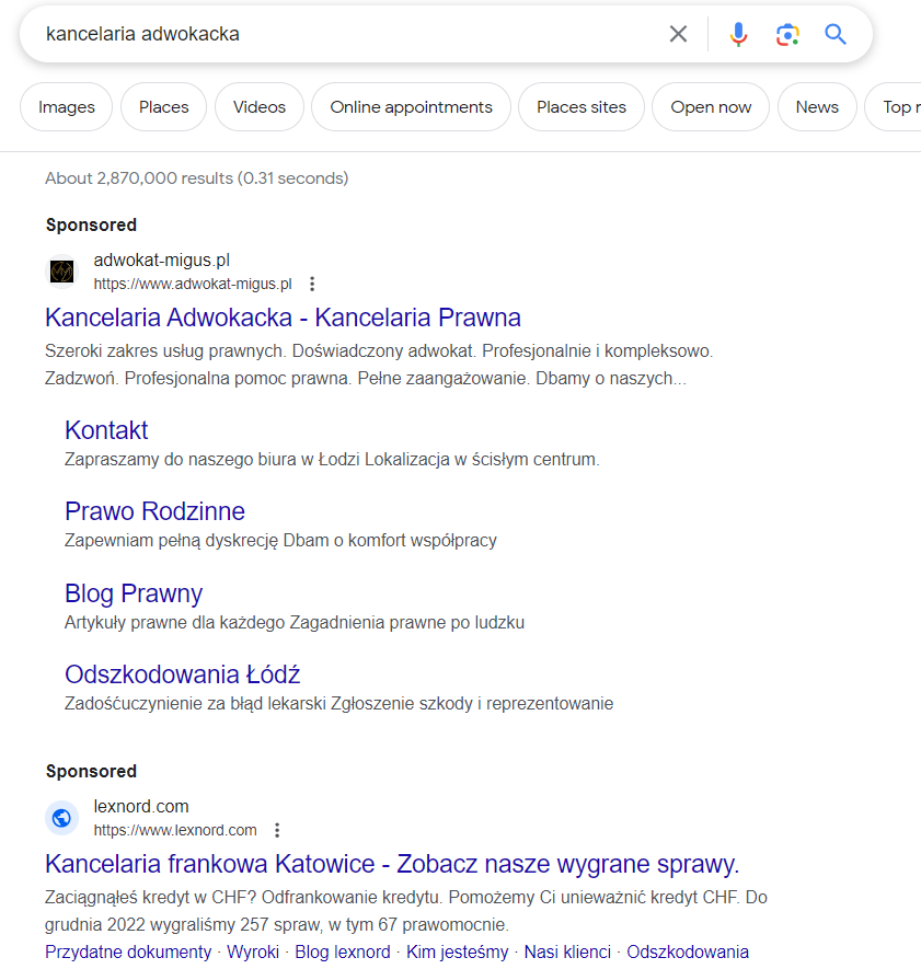 google ads reklama adwokatow