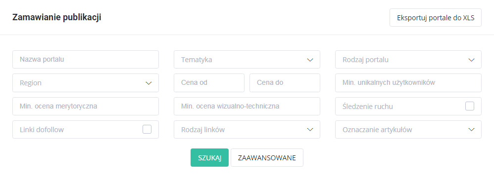 zaawansowane opcje filtrowania portali w nowym panelu użytkownika platformy whitepress