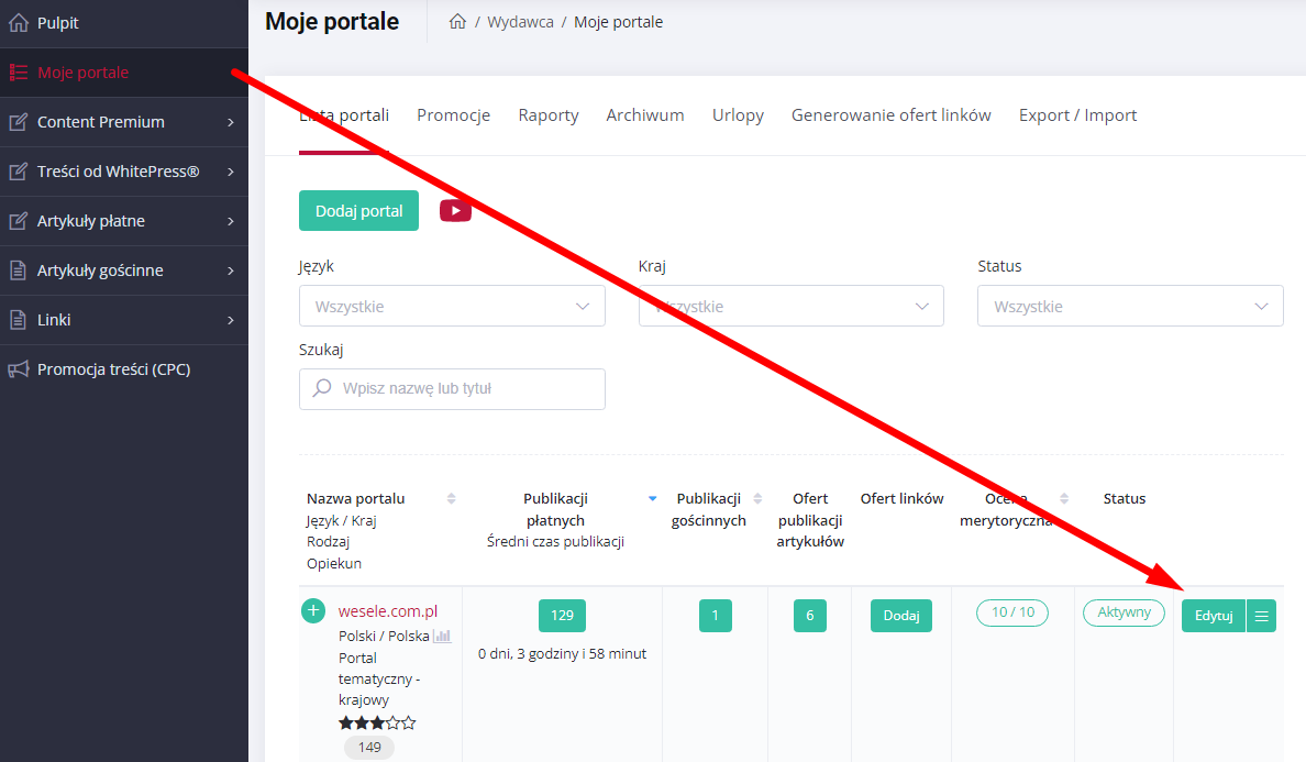 Edycja ofert portalu wydawcy