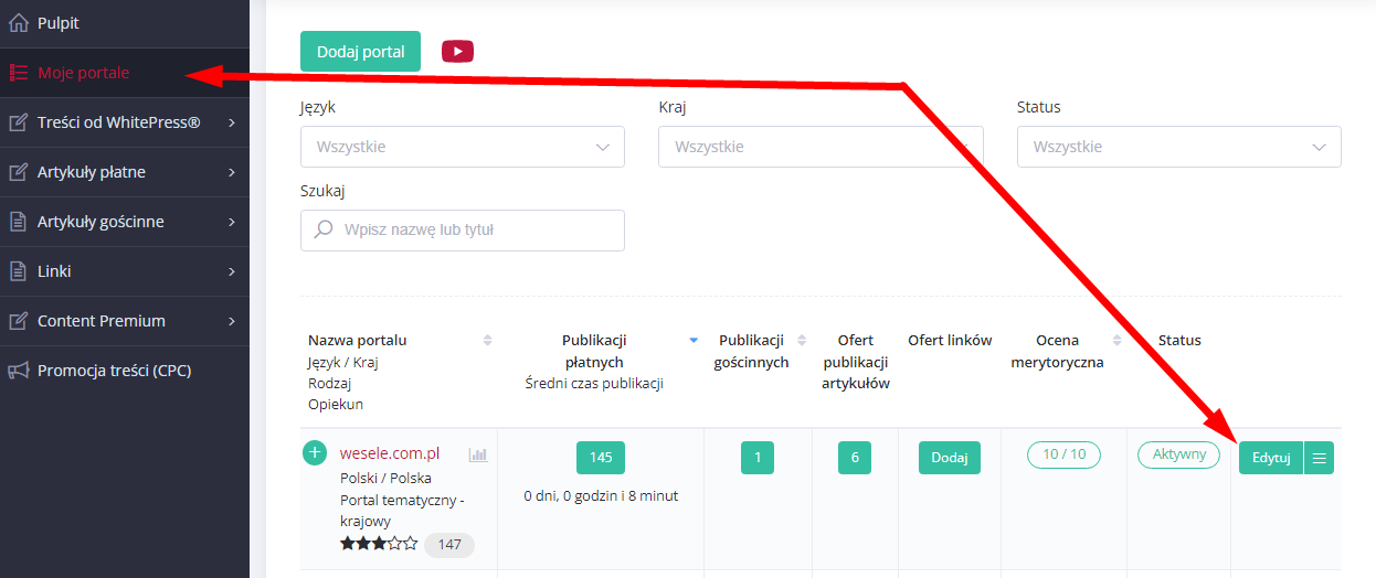 Edycja portalu- screen