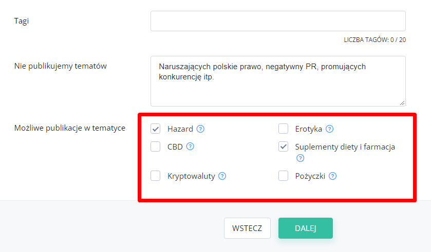 Dopuszczanie treści wrażliwych - screen