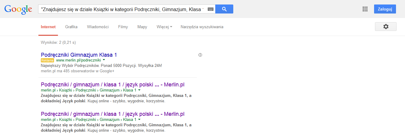 zduplikowane wyniki google