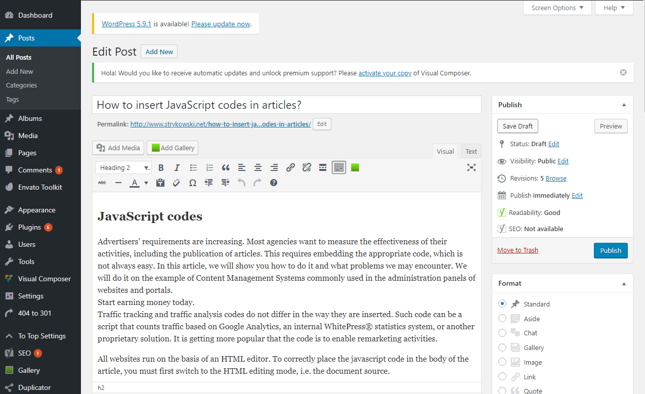 Visuele weergave van het artikel - Wordpress