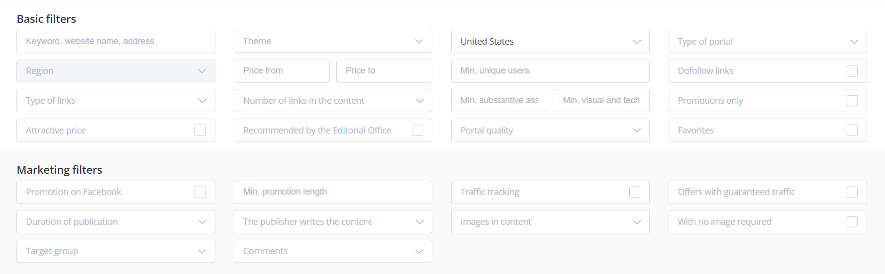 UK basic and marketing filters