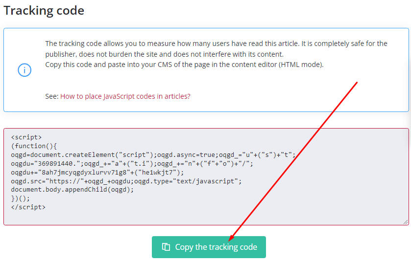 Tracking code in the article view