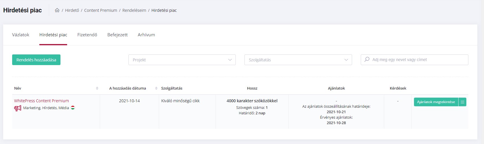 content premium hirdetési piac