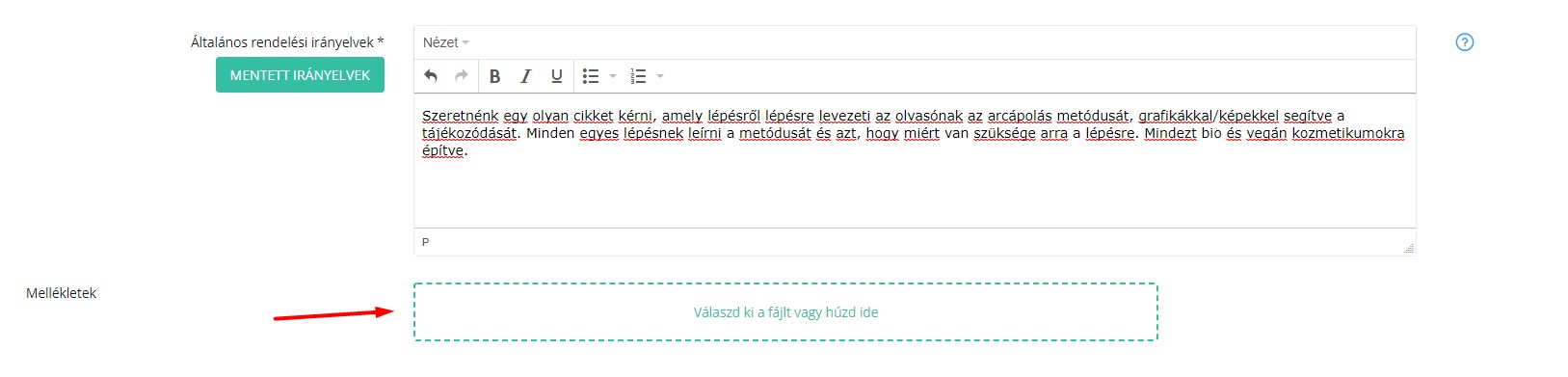 a cikk rendelés részletei