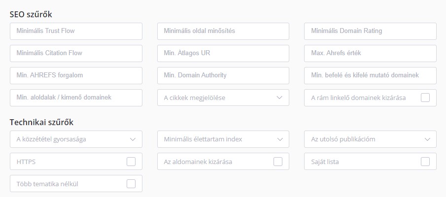 seo és technikai szűrők