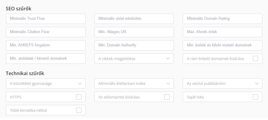 seo és technikai szűrők