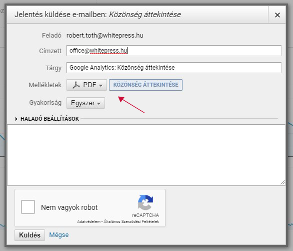 wysyłanie raportu w google analytics