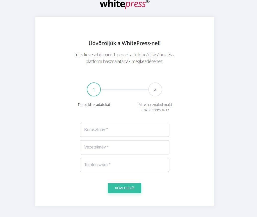 WhitePress profil létrehozása