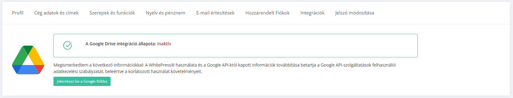 összekapcsolás a Google Drive-al