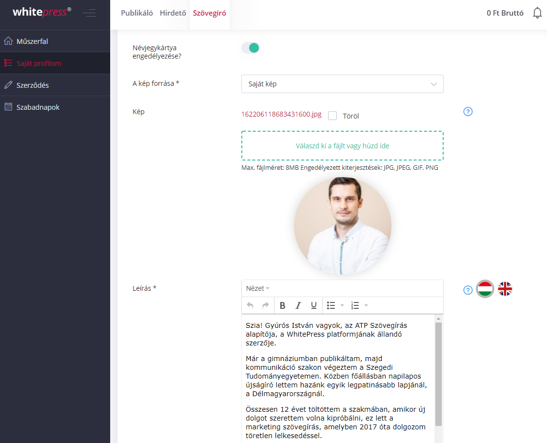 szövegíró profil