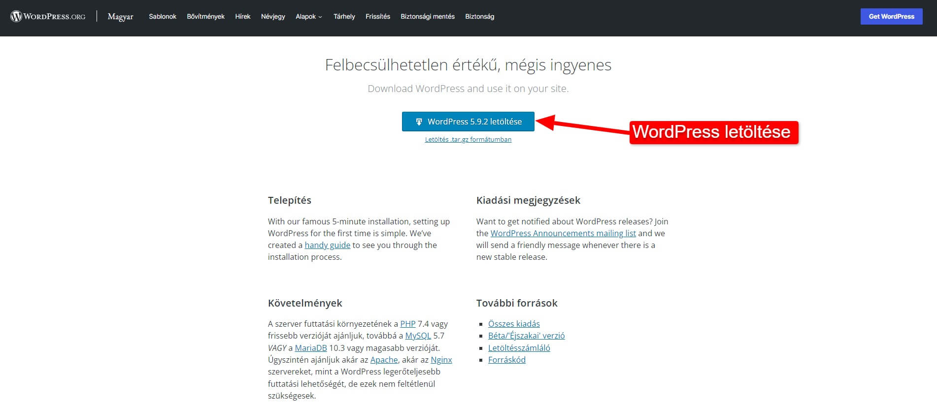 WordPress letöltés