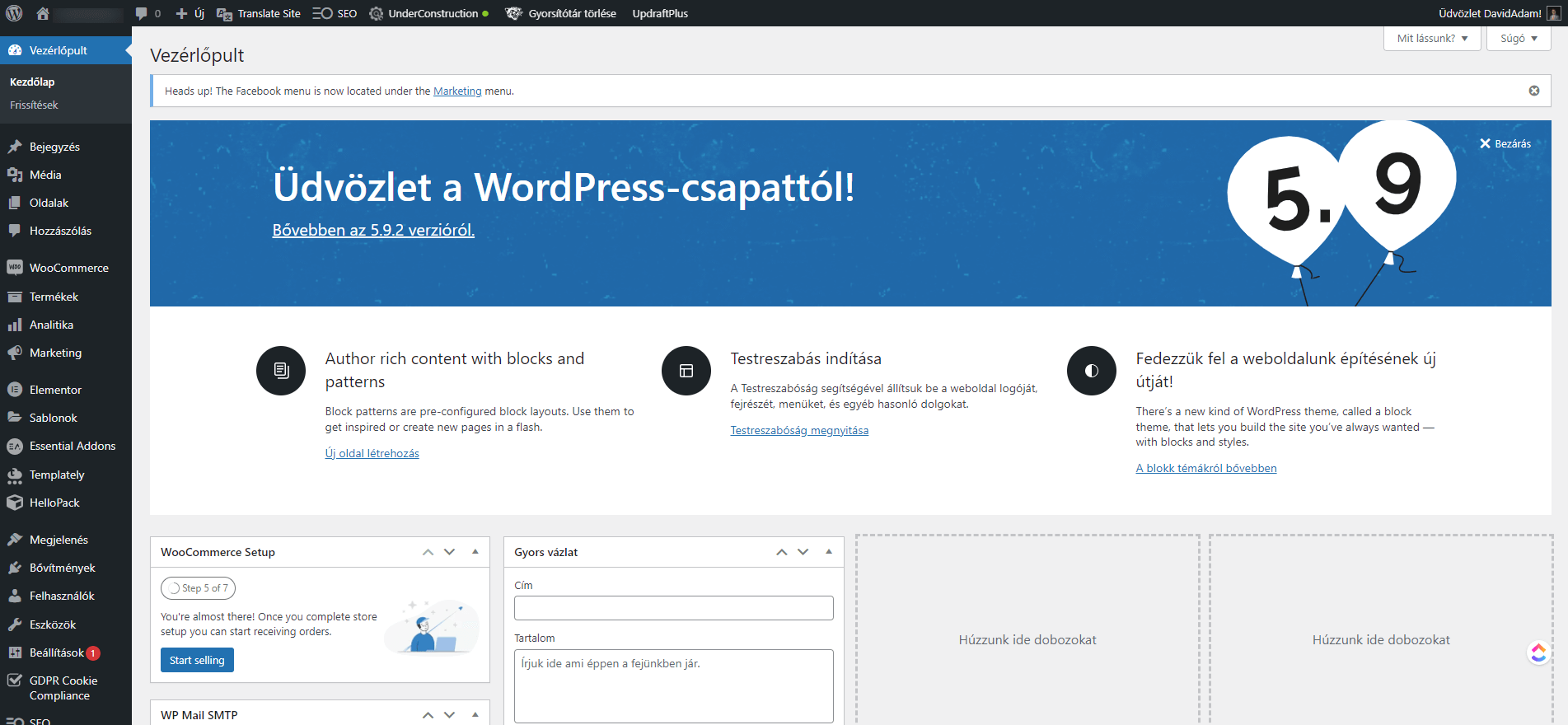 WordPress vezérlőpúlt