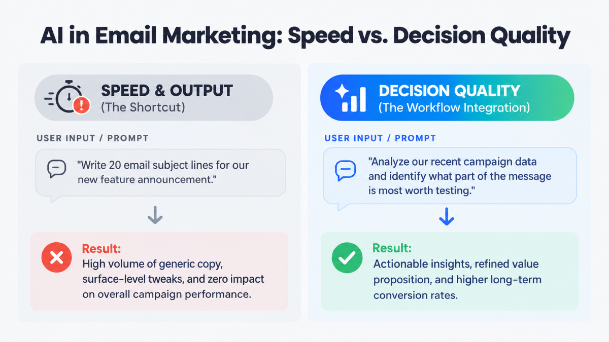 AI in email marketing - speed vs. decision qualiry comparison chart
