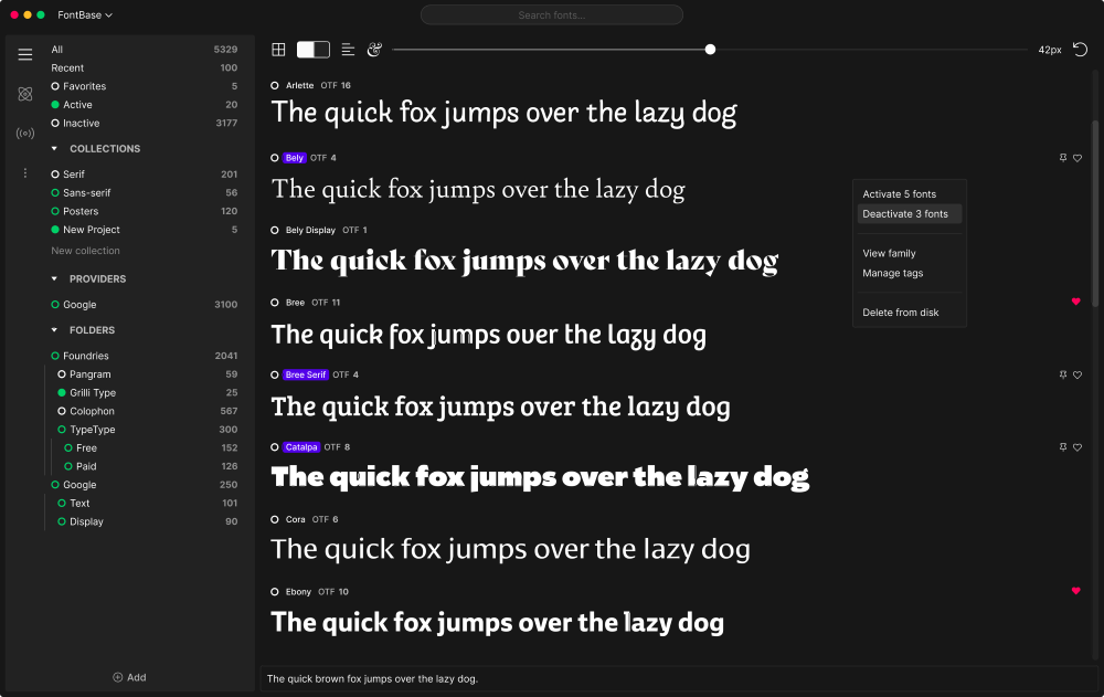 Screen z menedżera fontów FontBase