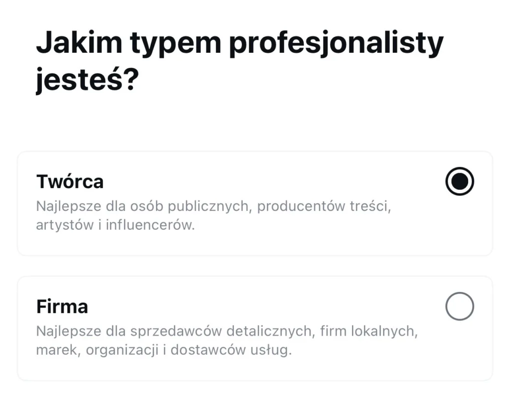 Typy konta do wyboru