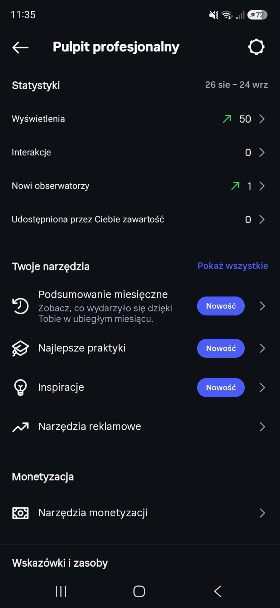 Pulpit profesjonalny ze&nbsp;statystykami -&nbsp;screen Instagram