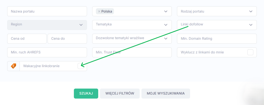 Screen z platformy - baza ofert u reklamodawcy i filtr "Wakacyjne Linkobranie"