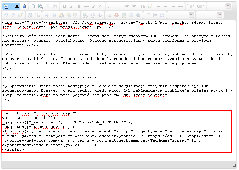 kod java script w artykułach