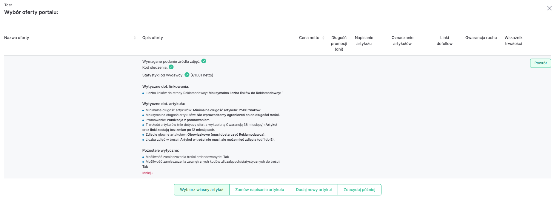 Zaktualizowany widok oferty portalu