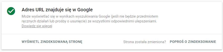 Sprawdzenie stanu indeksacji adresu URL w Google