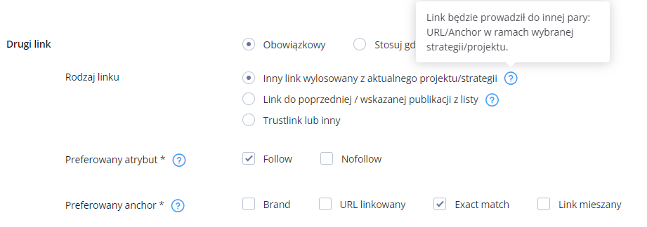 Opcja pierwsza dotycząca linkowania