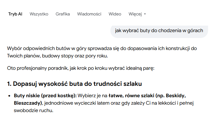Wyniki AI Mode