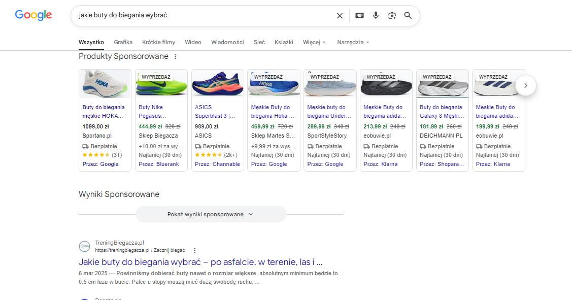 AI Overviews - produkty sponsorowane