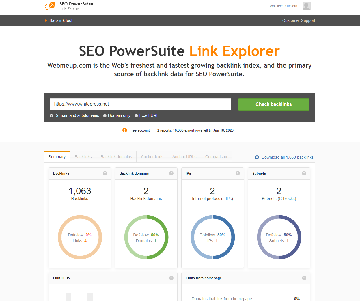 SEO PowerSuit Link Explorer tool