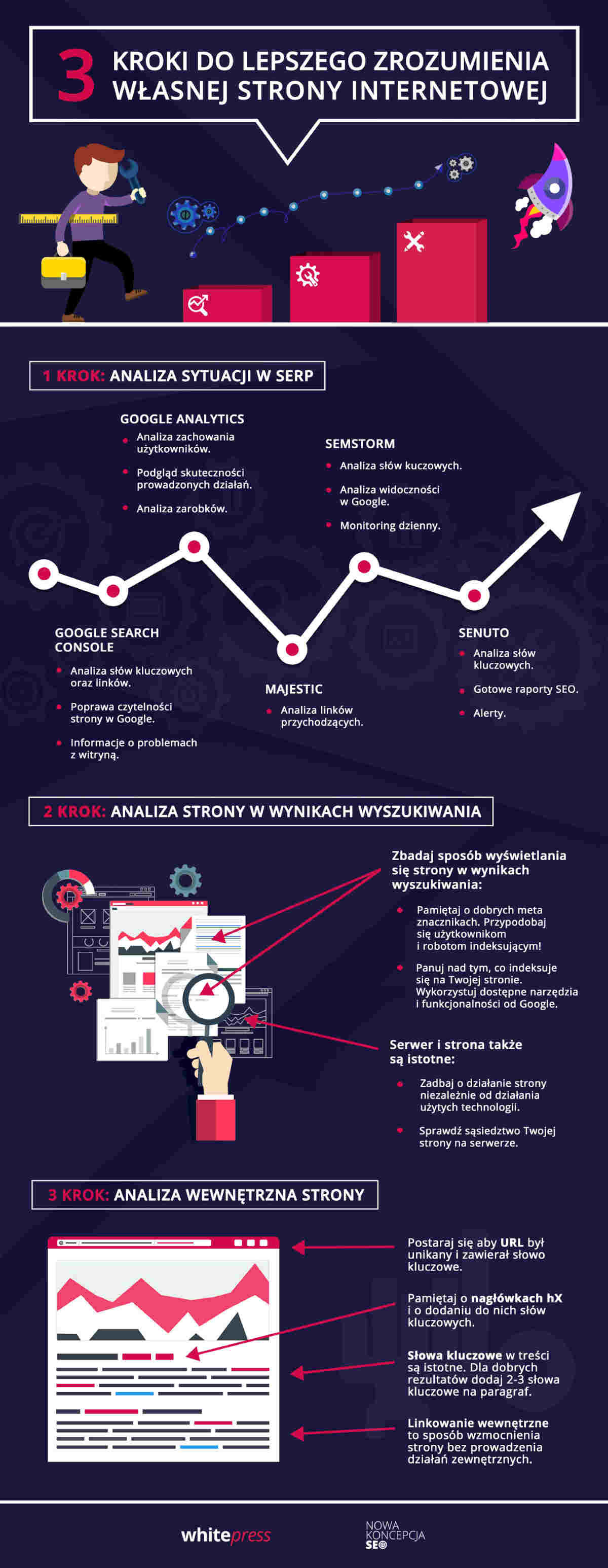 Audyt SEO - infografika 3 kroki