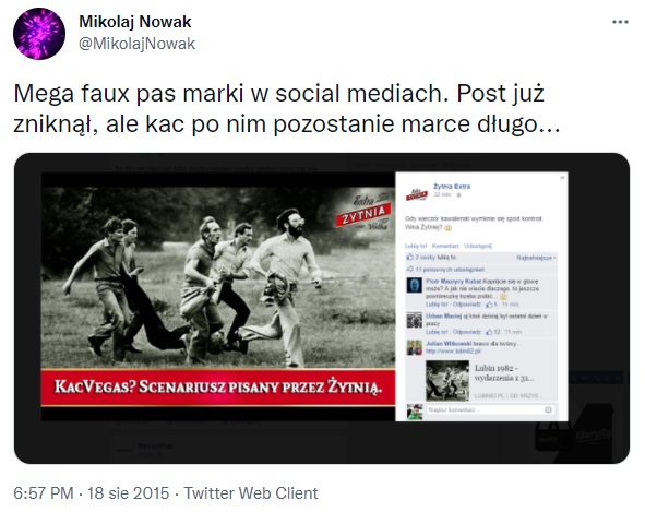 Przykład, gdy niesprawdzenie źródła i autora zdjęcia skończyło się skandalem - post Żytniej na Facebooku