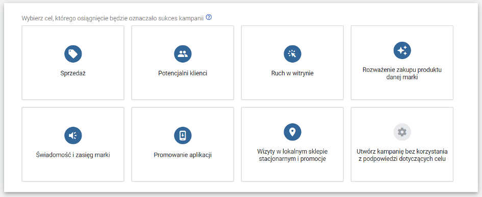 wybór celu reklamowego kampanii