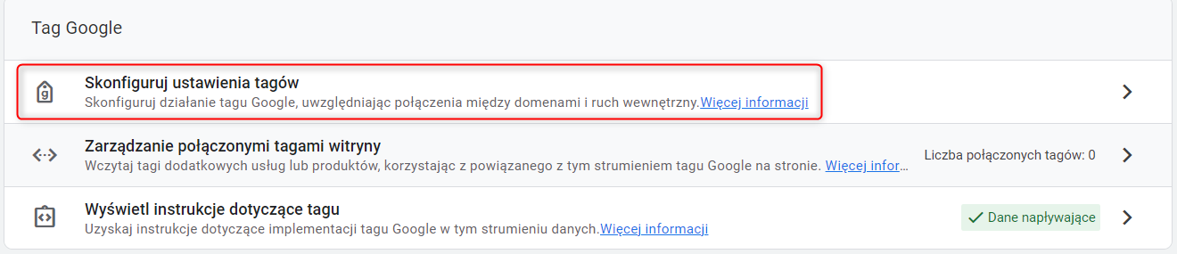 Konfiguracja ustawień tagów w Google Analytics 4