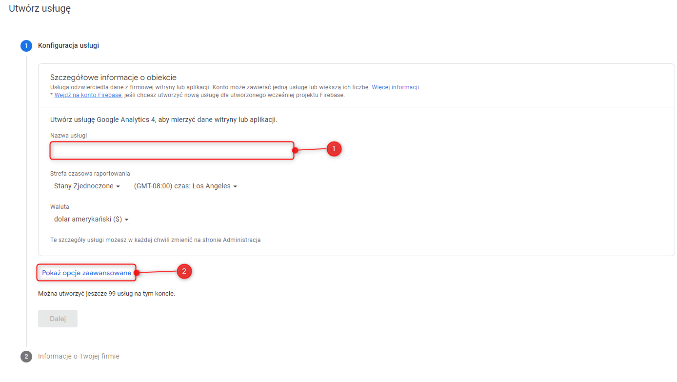 Google Analytics - nowe konto Universal Analytics- ścieżka do opcji zaawansowanych