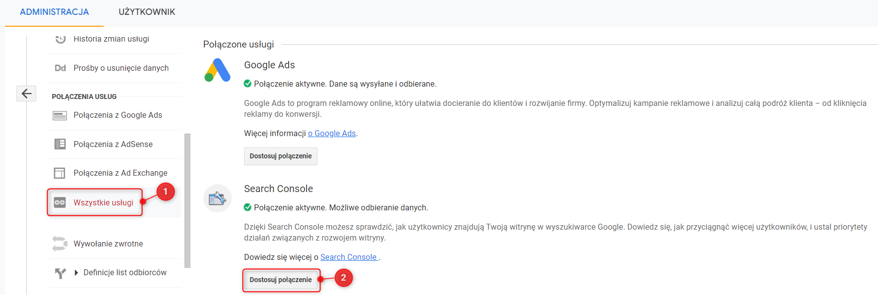 łączenie danych Universal Analytics z Google Search Console