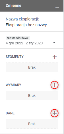 Dodawanie zmiennych do eksploracji Google Analytics 4