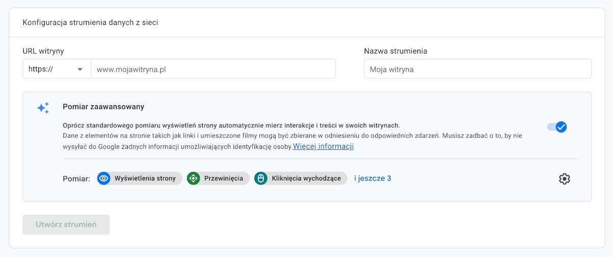 konfiguracja strumienia danych google analytics 4