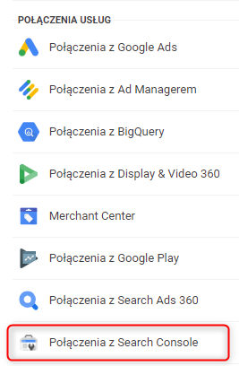 Połączenie z Search Console w usłudze Google Analytics 4