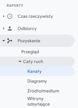 Ścieżka do raportu nt. ruchu na stronie internetowej w usłudze Google Universal Analytics