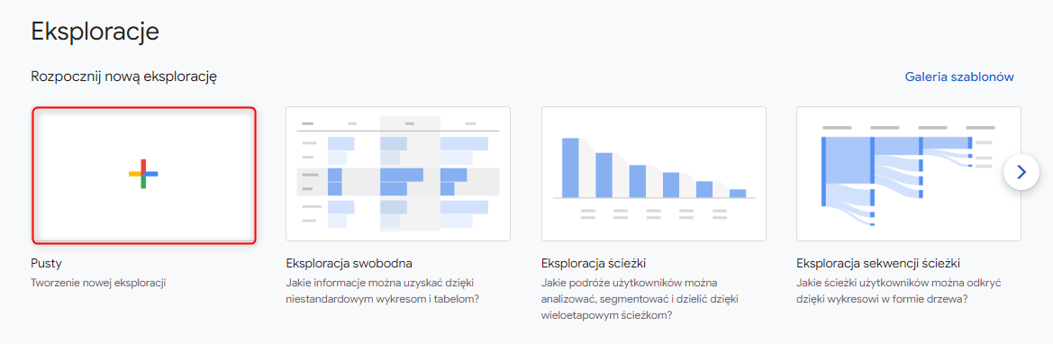 Ścieżka do tworzenia eksploracji w Google Analytics 4