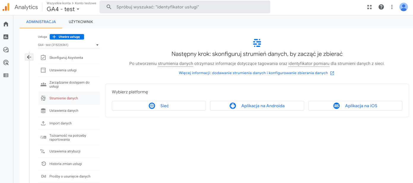 strumienie danych google analytics 4