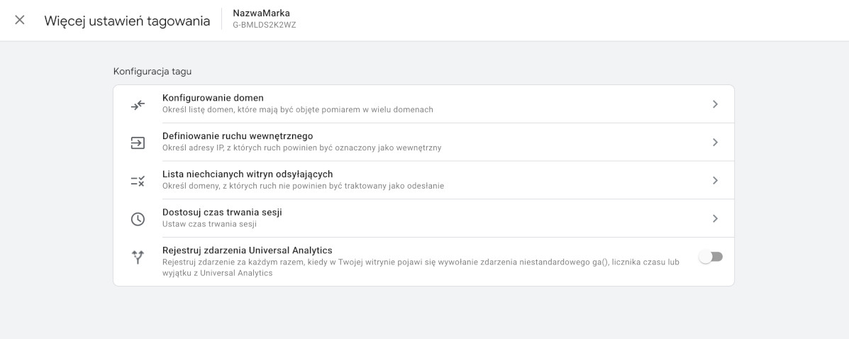 wiecej ustawien tagowania google analytics 4