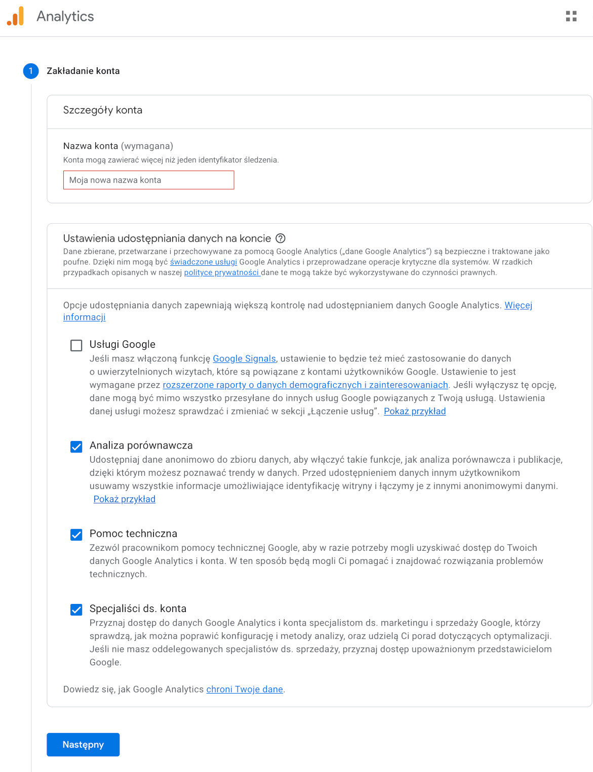zakładanie konta google analytics 4