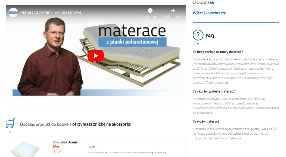 Sekcja FAQ na stronie Materace dla Ciebie.